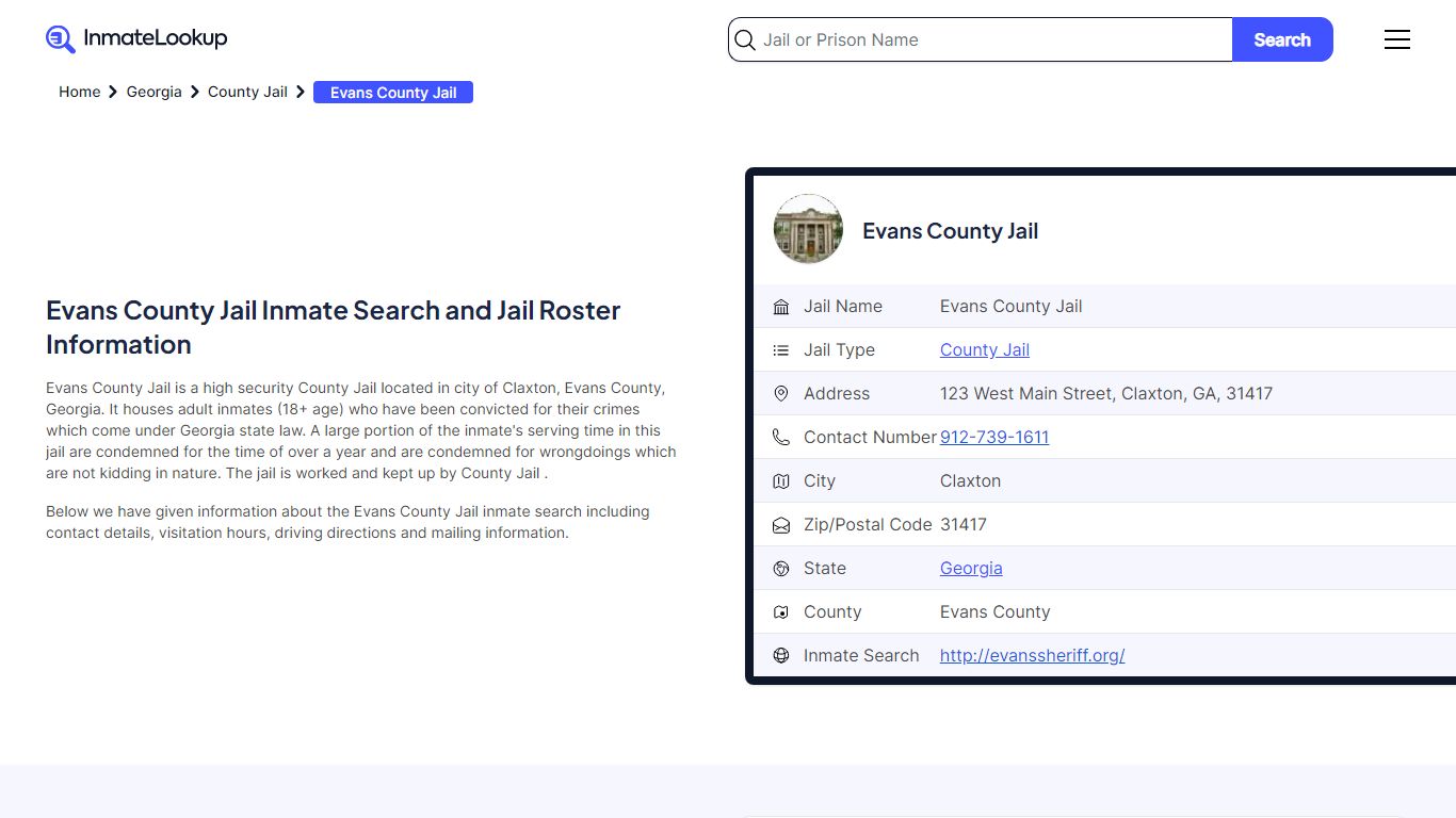 Evans County Jail Inmate Search and Jail Roster Information - Inmate Lookup