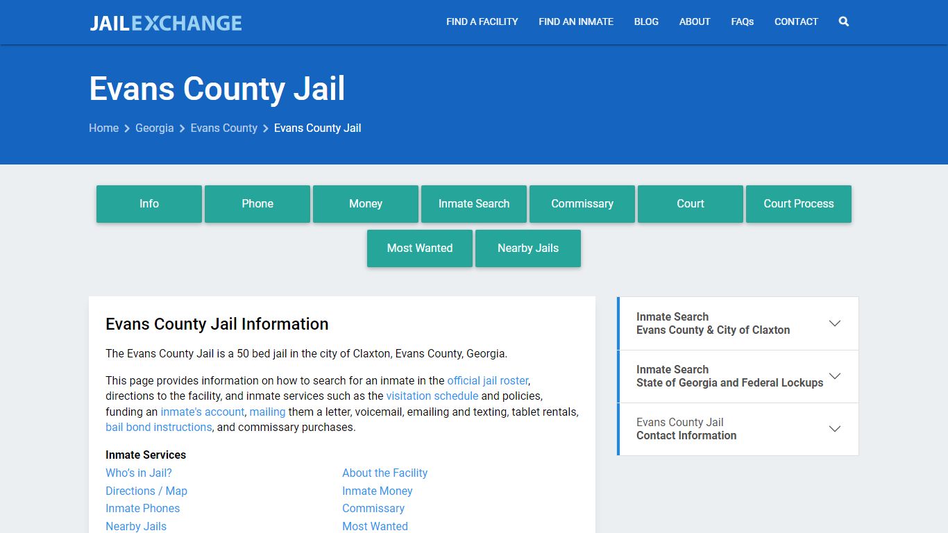 Evans County Jail, GA Inmate Search, Information